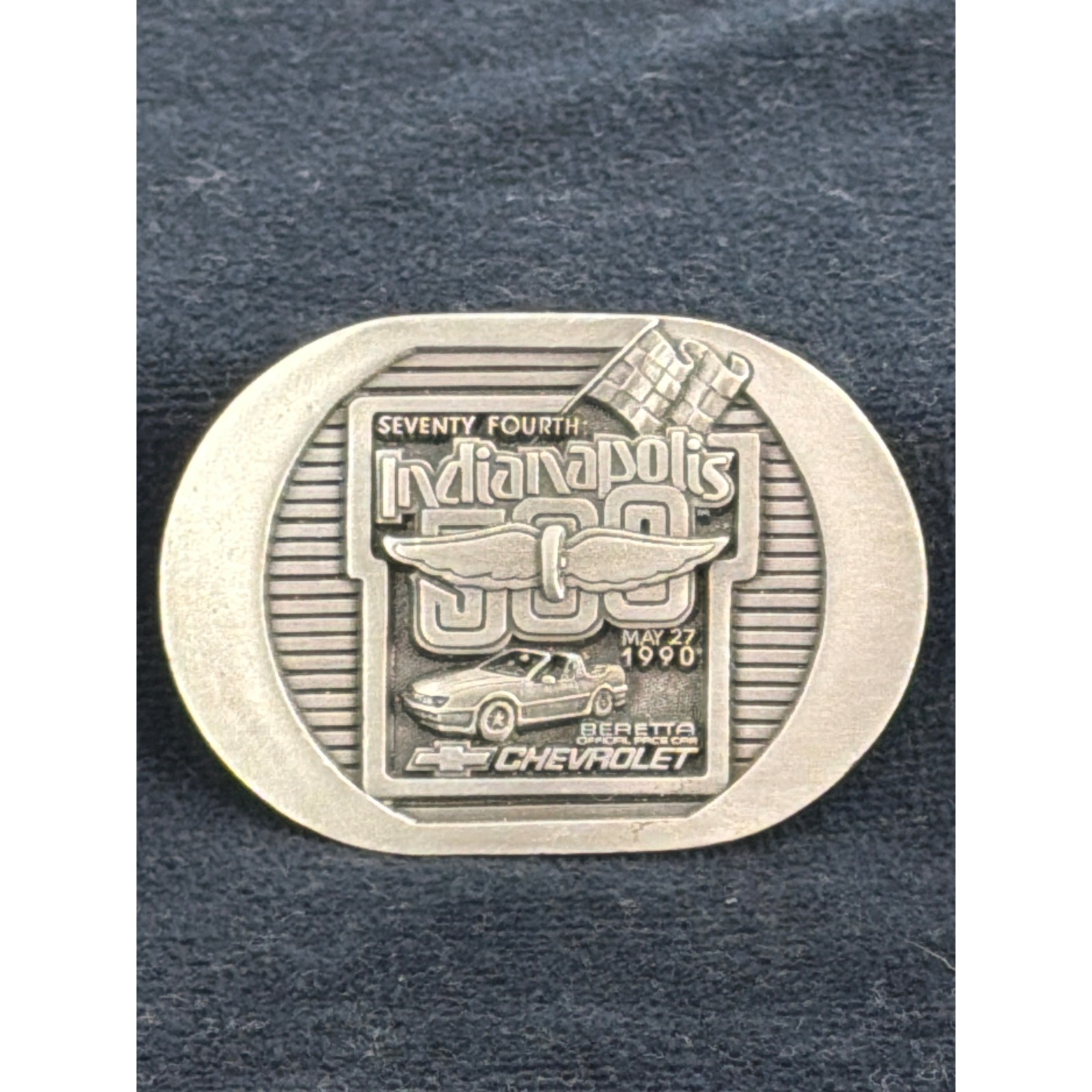 Vintage 1990 Indy 500 Chevrolet Beretta Pace Car Pewter Belt Buckle 100/500
